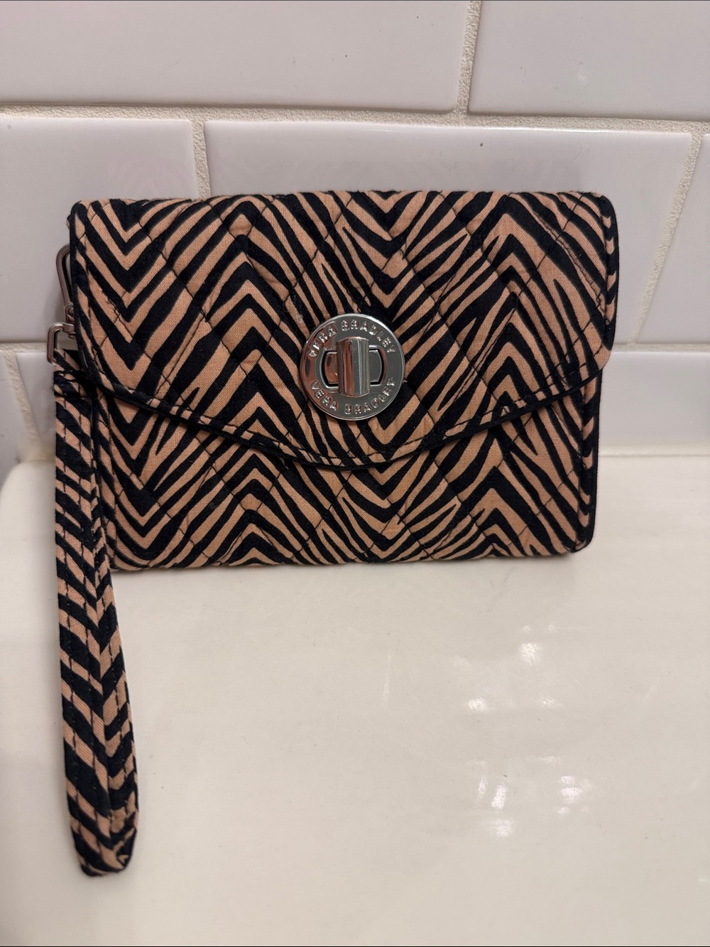 Vera Bradley Black and Beige Chevron Wristlet Clutch